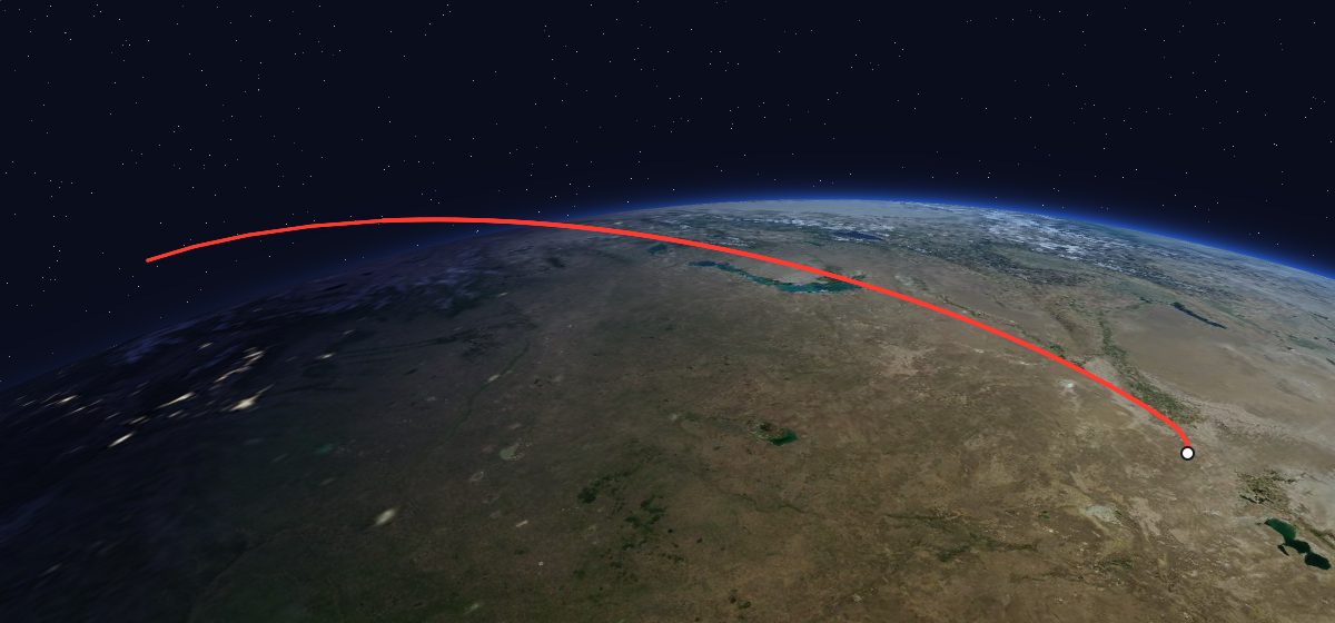 The flight path of Yantar-4K2 11 drawn on a map