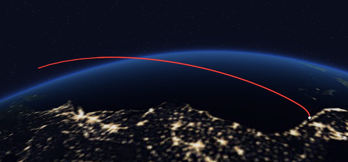 STS-61-C: the flight path in 3D, from the pad to orbit, seen from space
