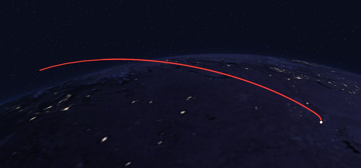 Progress M-32: the flight path in 3D, from the pad to orbit, seen from space