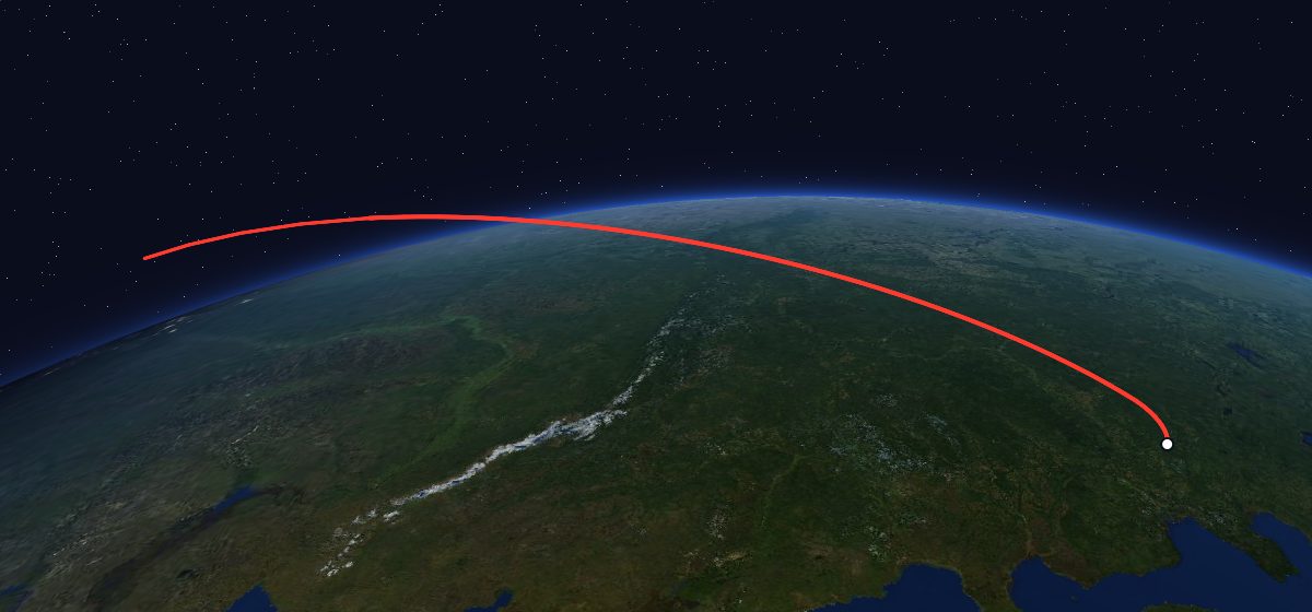 Meteor-1 24 (37L): the flight path in 3D, from the pad to orbit, seen from space