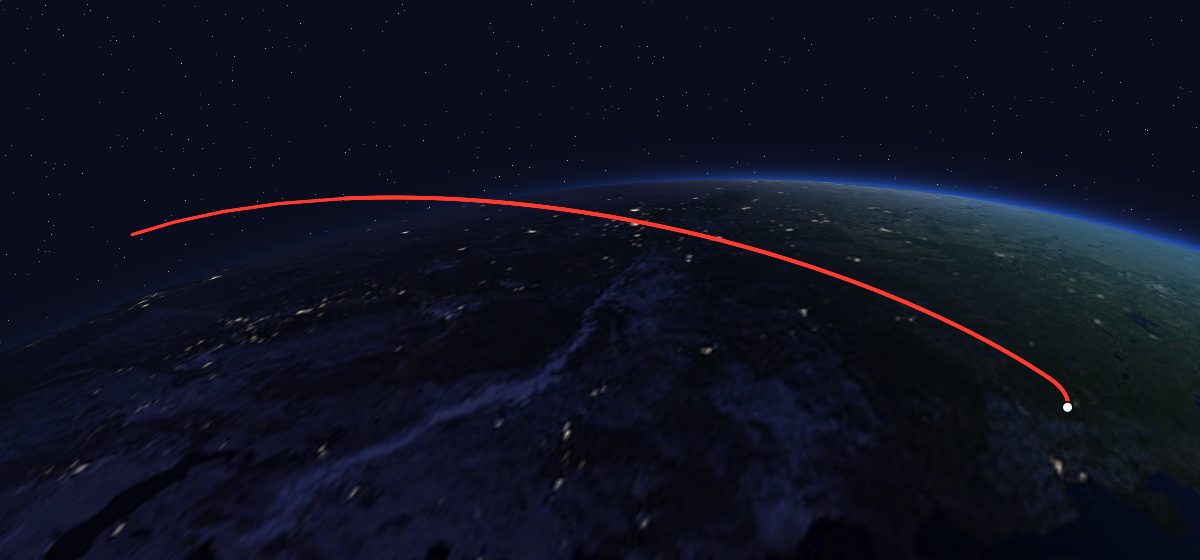 Zenit-6U 29: the flight path in 3D, from the pad to orbit, seen from space