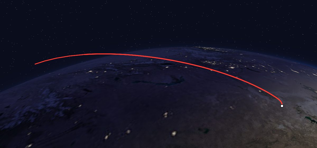 The flight path of Uragan 6 & 7 drawn on a map