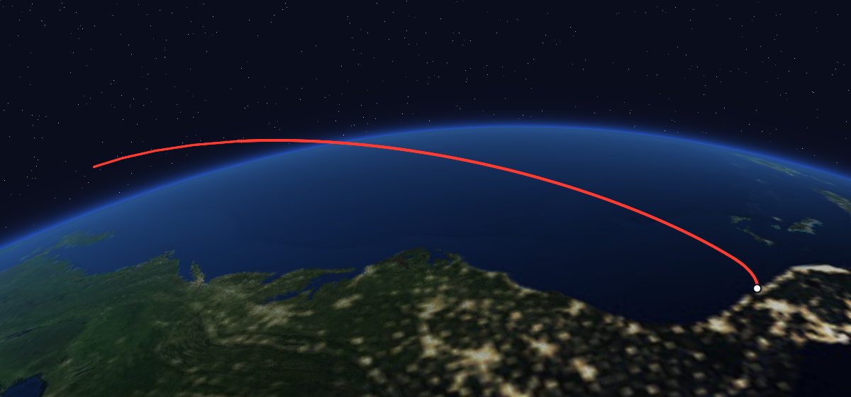 STS-59: the flight path in 3D, from the pad to orbit, seen from space