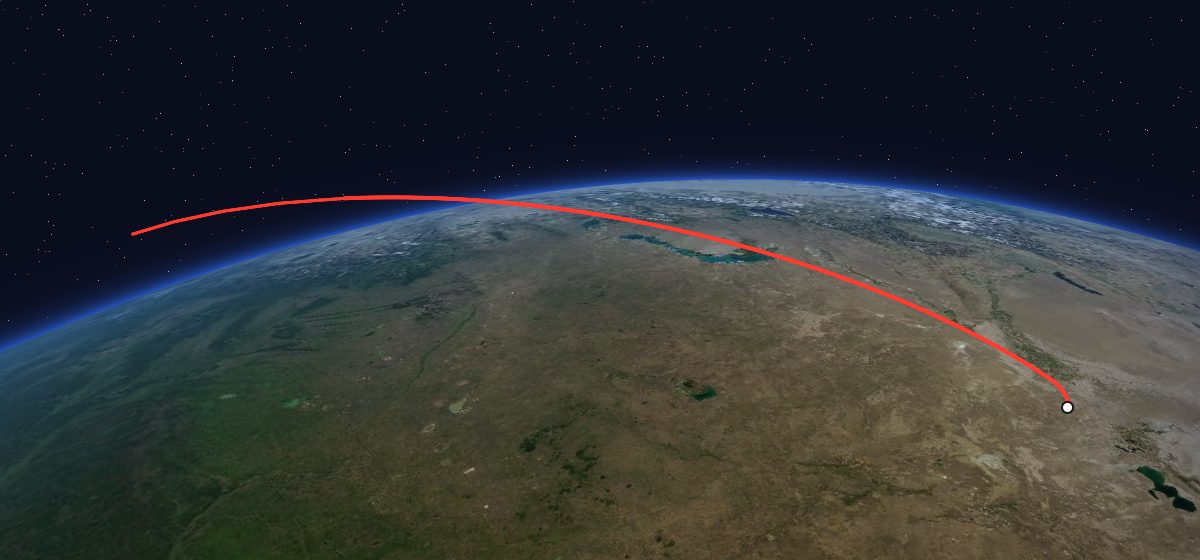 The flight path of Progress 24 drawn on a map