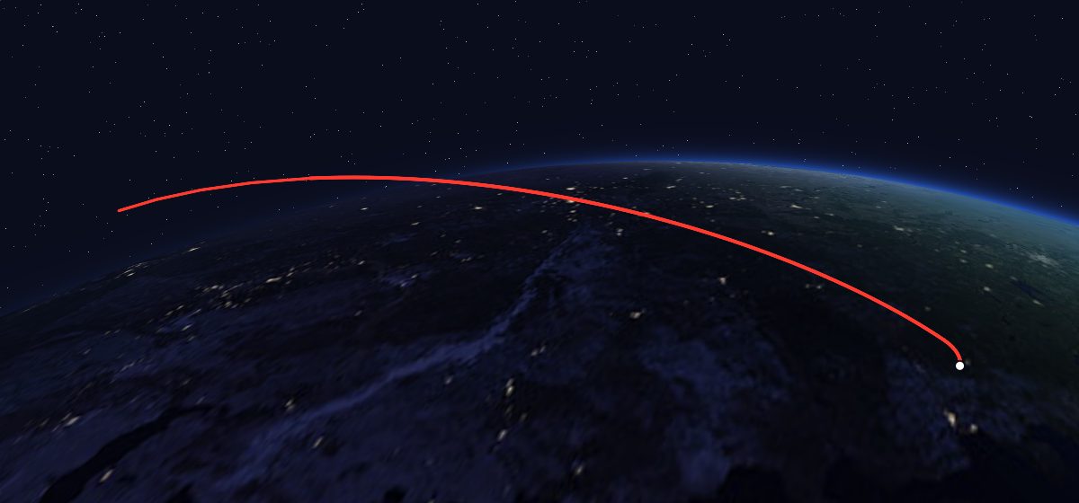 The flight path of Zenit-6U 89 drawn on a map