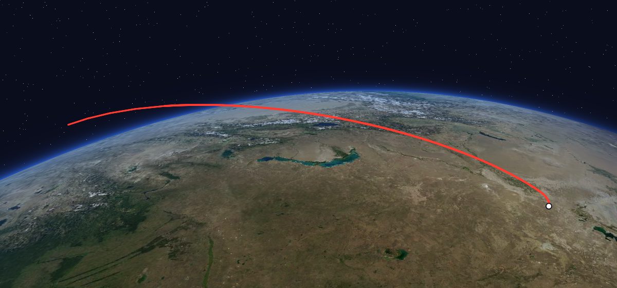PAS 10: the flight path in 3D, from the pad to orbit, seen from space