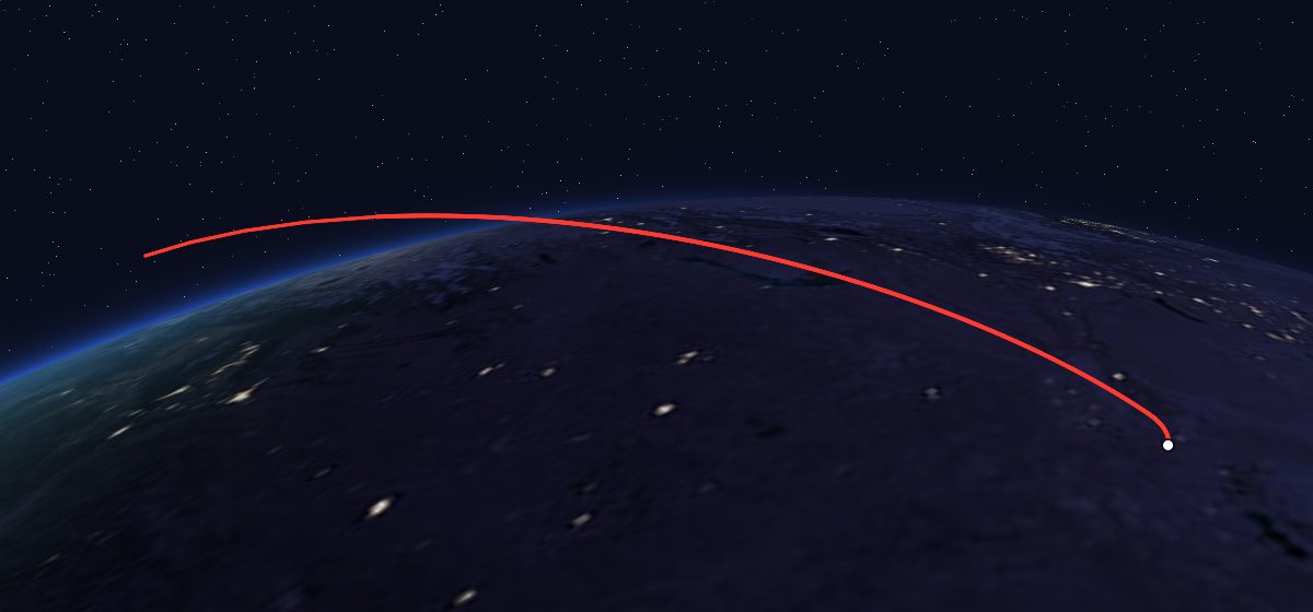 Progress 3: the flight path in 3D, from the pad to orbit, seen from space