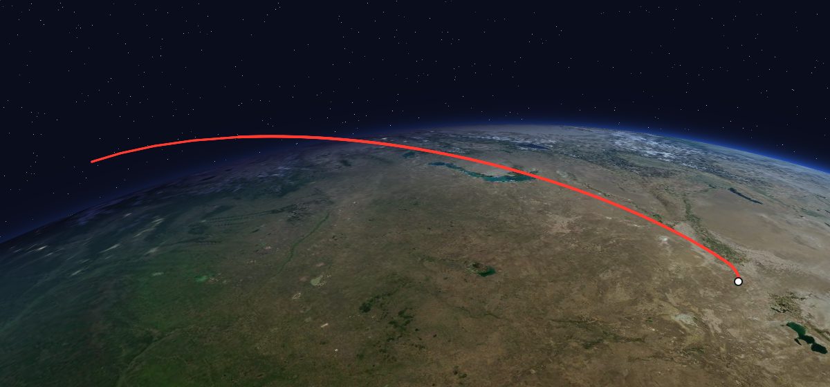 Soyuz TM-24: the flight path in 3D, from the pad to orbit, seen from space
