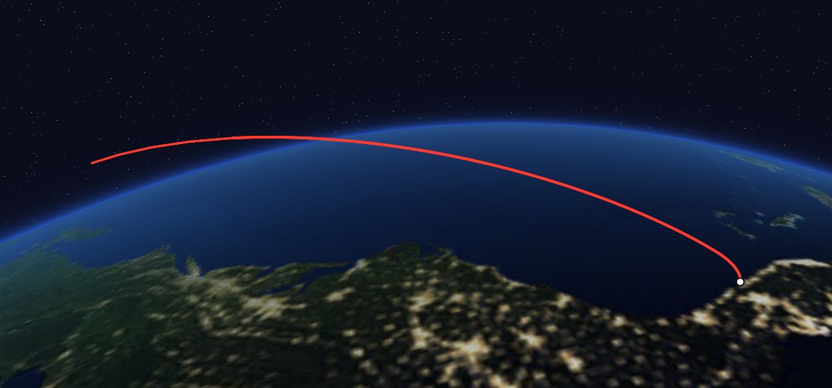 STS-68: the flight path in 3D, from the pad to orbit, seen from space
