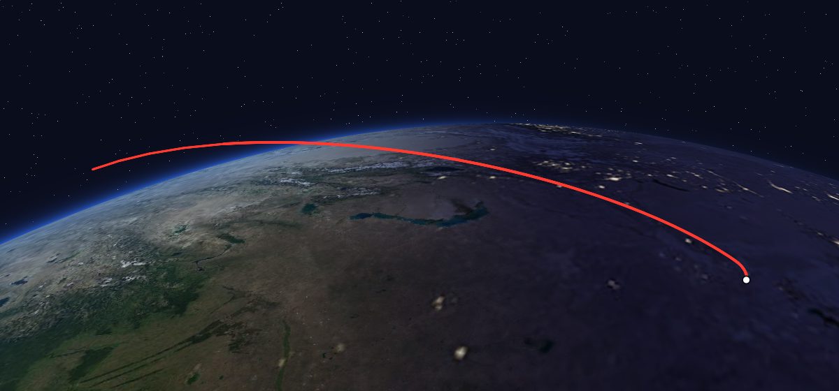The flight path of Zond 7 drawn on a map
