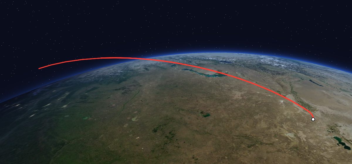 Zenit-4MK 72: the flight path in 3D, from the pad to orbit, seen from space
