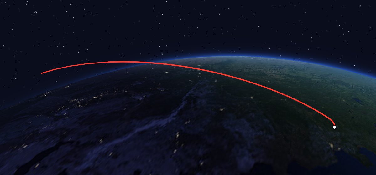 The flight path of Zenit-8 26 drawn on a map
