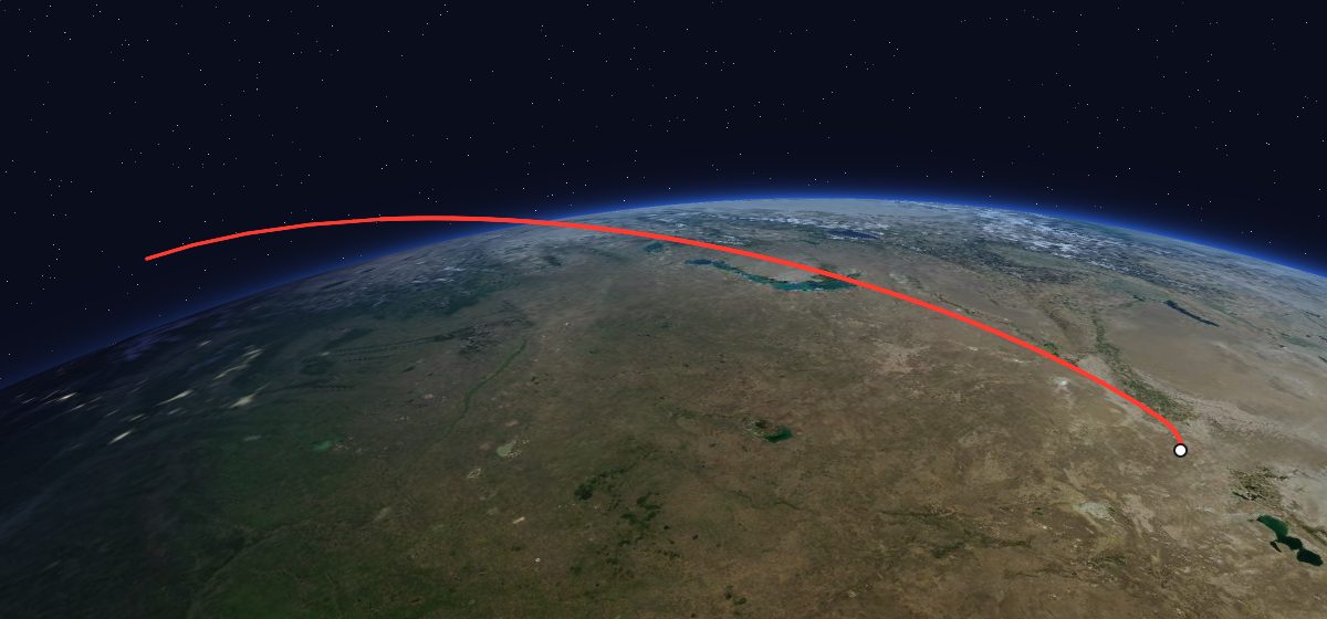 Soyuz 16: the flight path in 3D, from the pad to orbit, seen from space