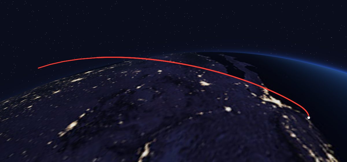 Navstar 7: the flight path in 3D, from the pad to orbit, seen from space