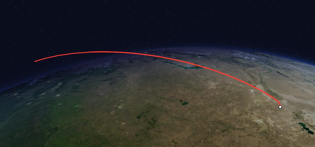 The flight path of Progress 22 drawn on a map