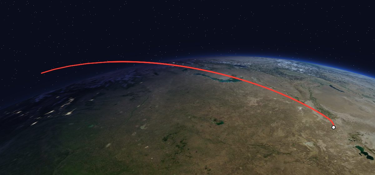 The flight path of Soyuz 12 drawn on a map