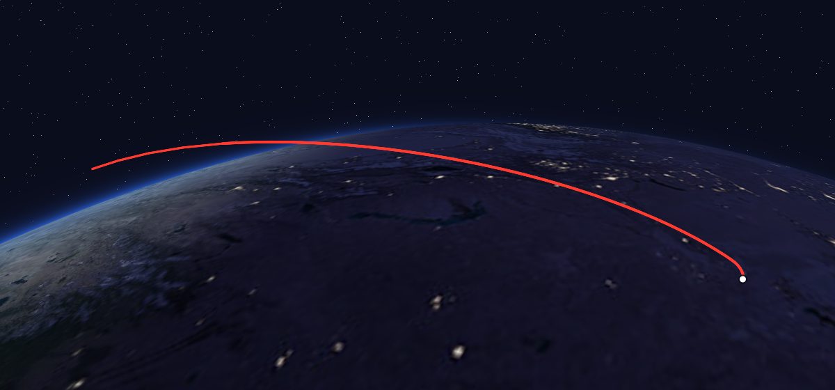 Asiasat 3S: the flight path in 3D, from the pad to orbit, seen from space