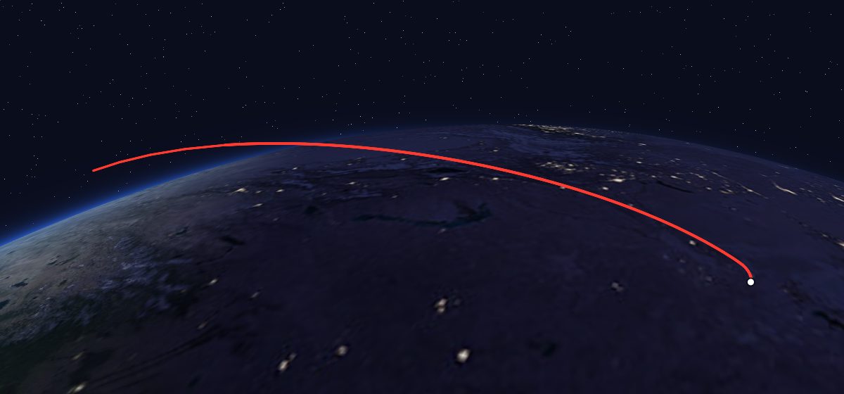 The flight path of Soyuz 7K-L1 No.7L drawn on a map
