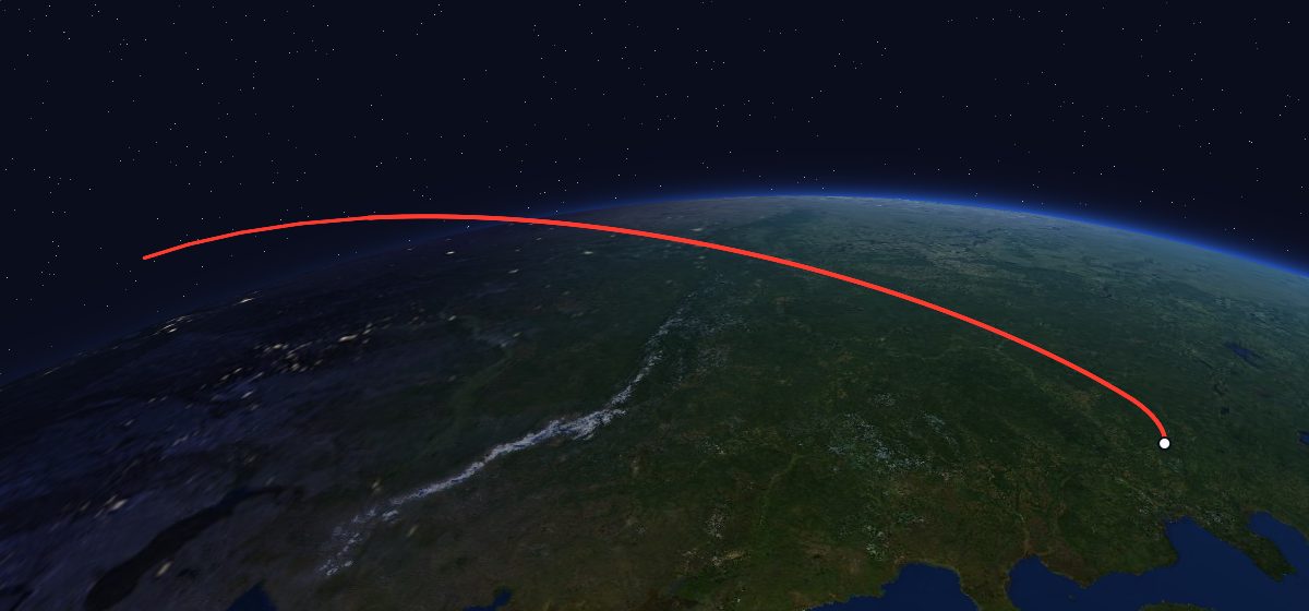 Meteor-1 11 (23L): the flight path in 3D, from the pad to orbit, seen from space