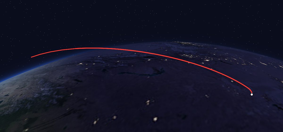 Sirius FM-1: the flight path in 3D, from the pad to orbit, seen from space