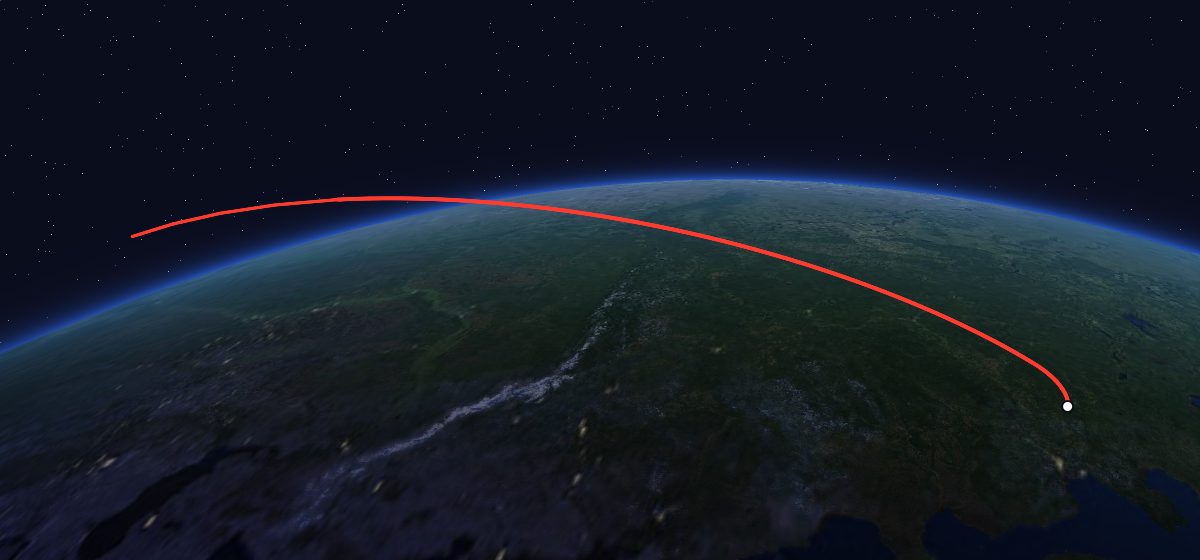 Astrofizika: the flight path in 3D, from the pad to orbit, seen from space