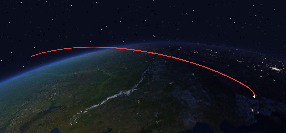 The flight path of Molniya-1T 61 drawn on a map