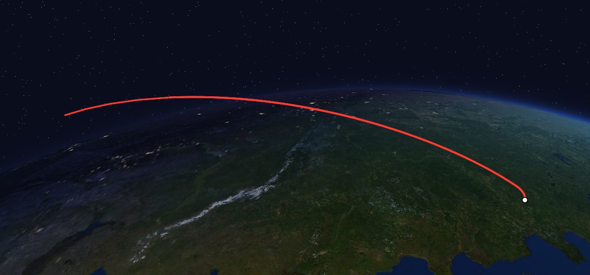 The flight path of Foton 2 drawn on a map