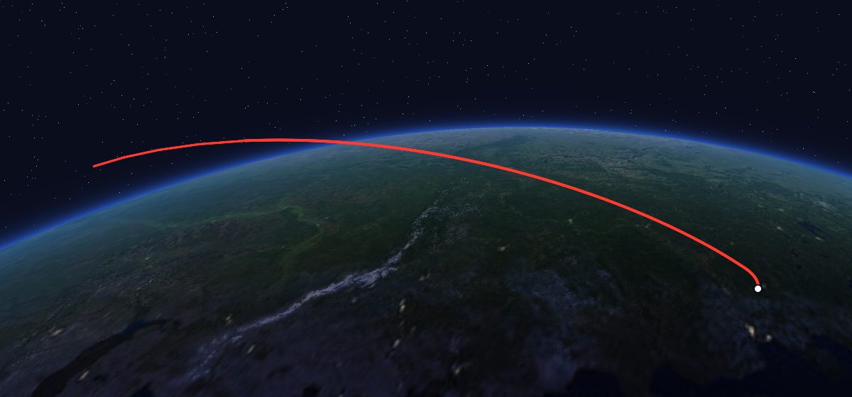 The flight path of Bion 6 drawn on a map