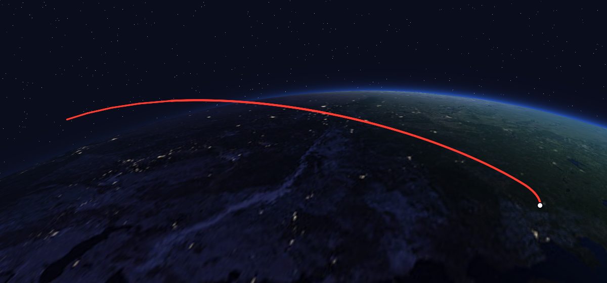 The flight path of Zenit-2 70 drawn on a map