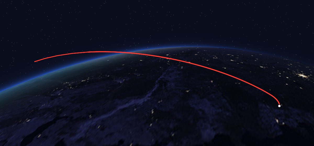 The flight path of US-K 31 drawn on a map