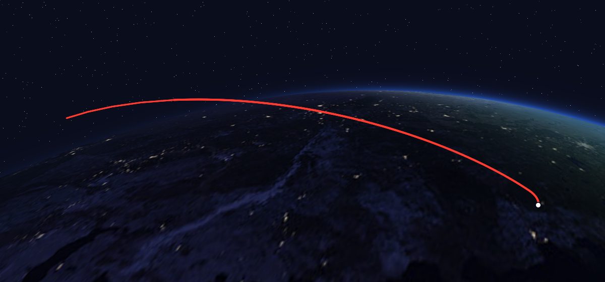 Zenit-6U 31: the flight path in 3D, from the pad to orbit, seen from space