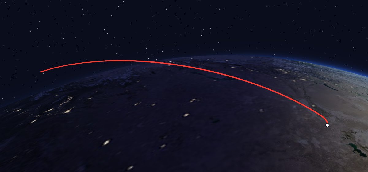 Yantar-4KS1 1: the flight path in 3D, from the pad to orbit, seen from space