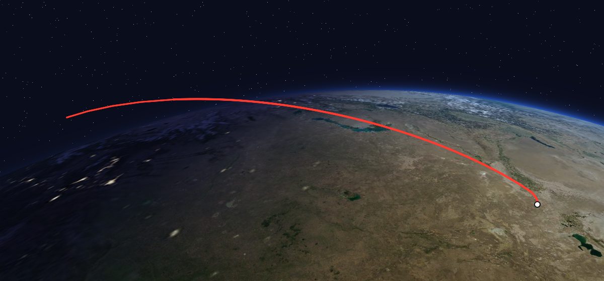 Progress 16: the flight path in 3D, from the pad to orbit, seen from space