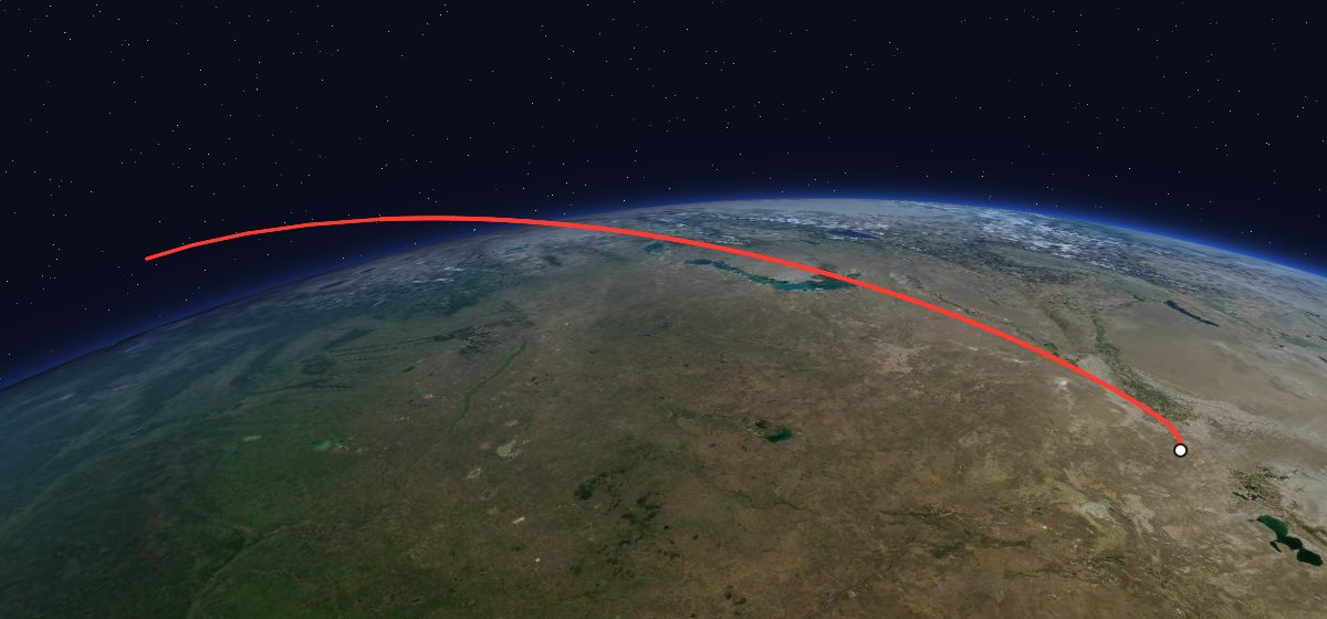 The flight path of Yantar-4K1 10 drawn on a map