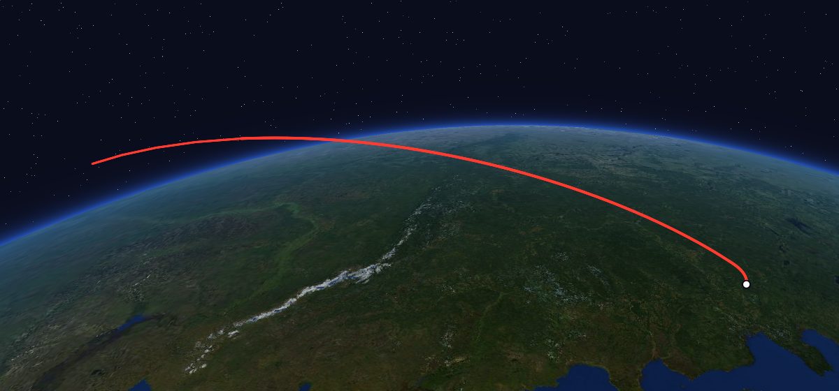 The flight path of Resurs-F2 10 drawn on a map