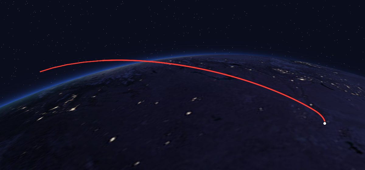 The flight path of I2P 2 drawn on a map