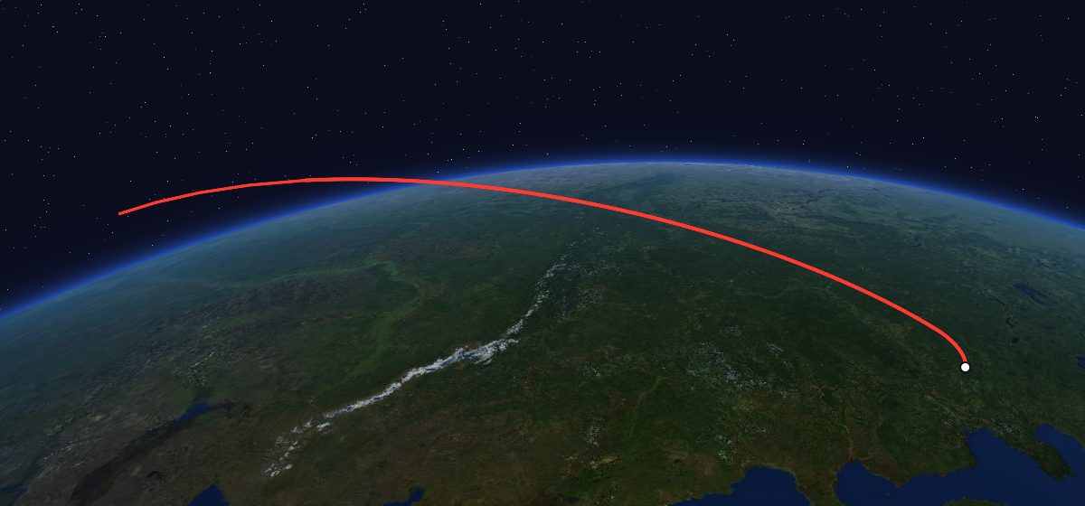 Meteor-2 5: the flight path in 3D, from the pad to orbit, seen from space