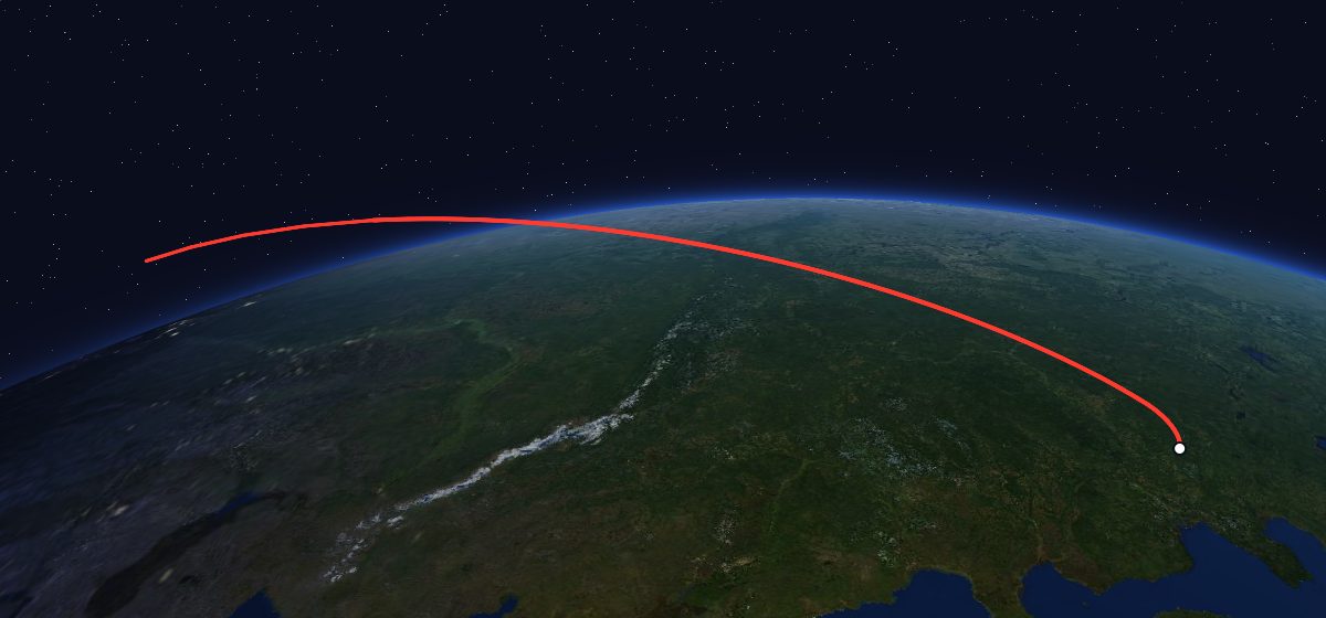 The flight path of Zenit-4 52 drawn on a map