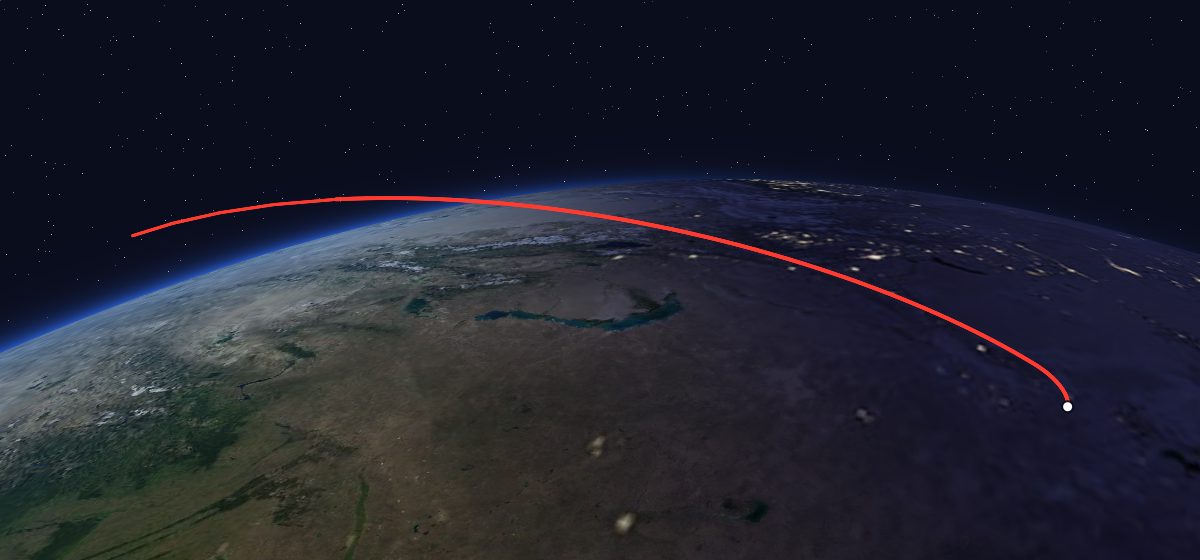 The flight path of Soyuz 7K-LOK No.1 drawn on a map
