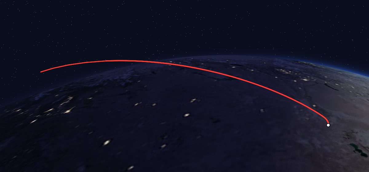 Soyuz 27: the flight path in 3D, from the pad to orbit, seen from space