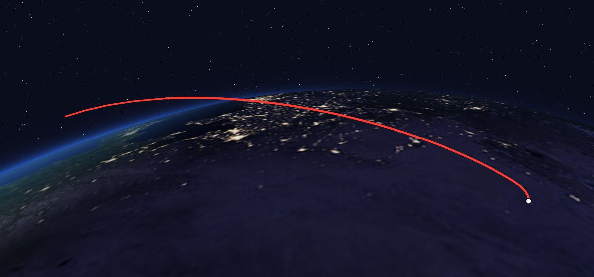 Shi Jian 2, 2A, 2B: the flight path in 3D, from the pad to orbit, seen from space