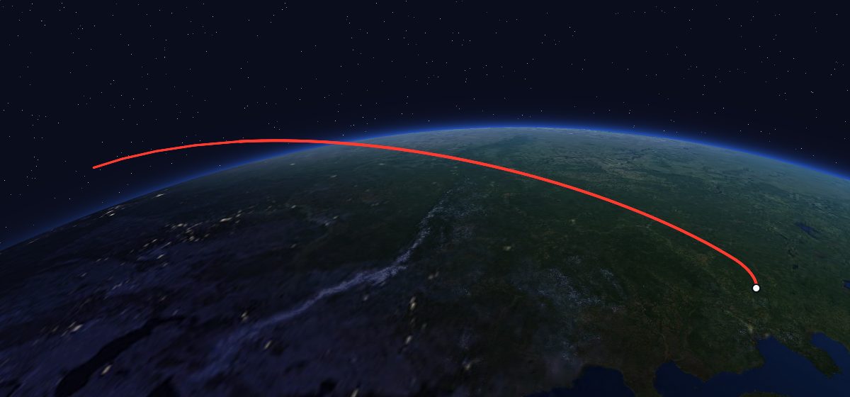 Molniya-3 11L: the flight path in 3D, from the pad to orbit, seen from space