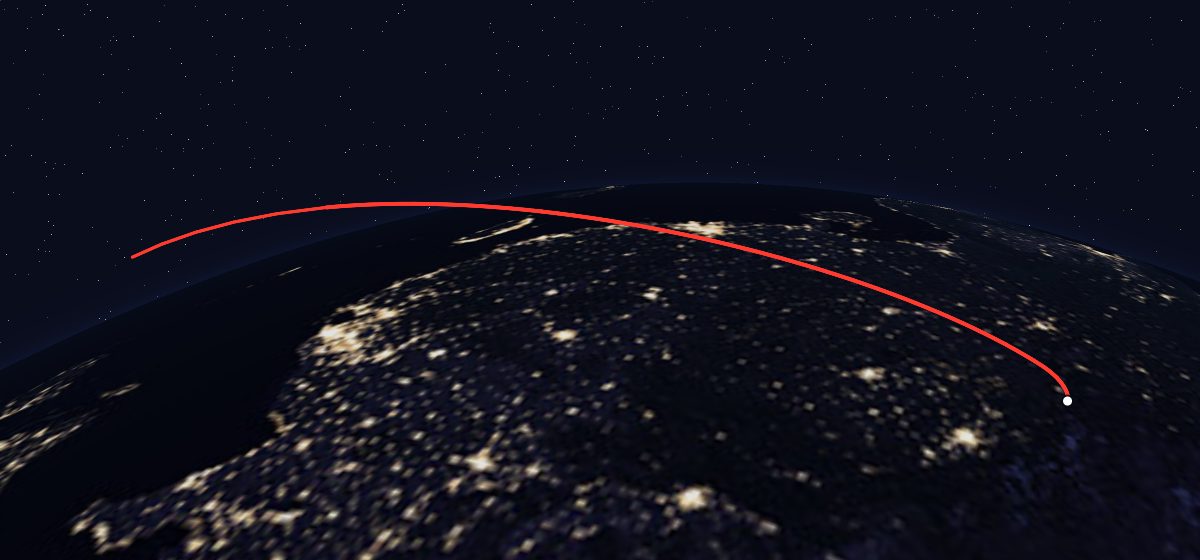 Nigcomsat 1: the flight path in 3D, from the pad to orbit, seen from space