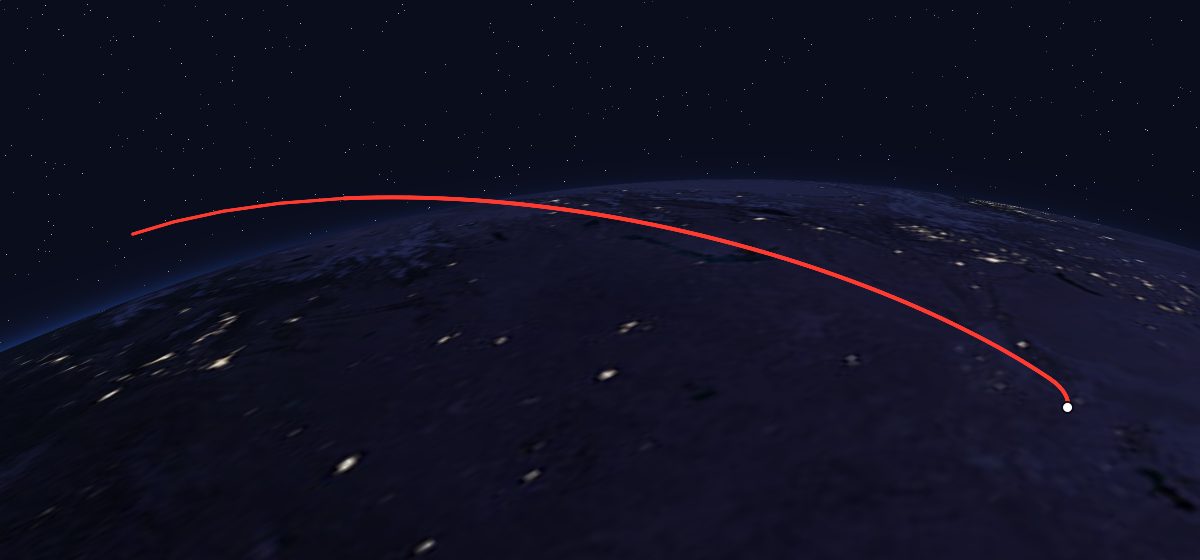 Progress M-38: the flight path in 3D, from the pad to orbit, seen from space