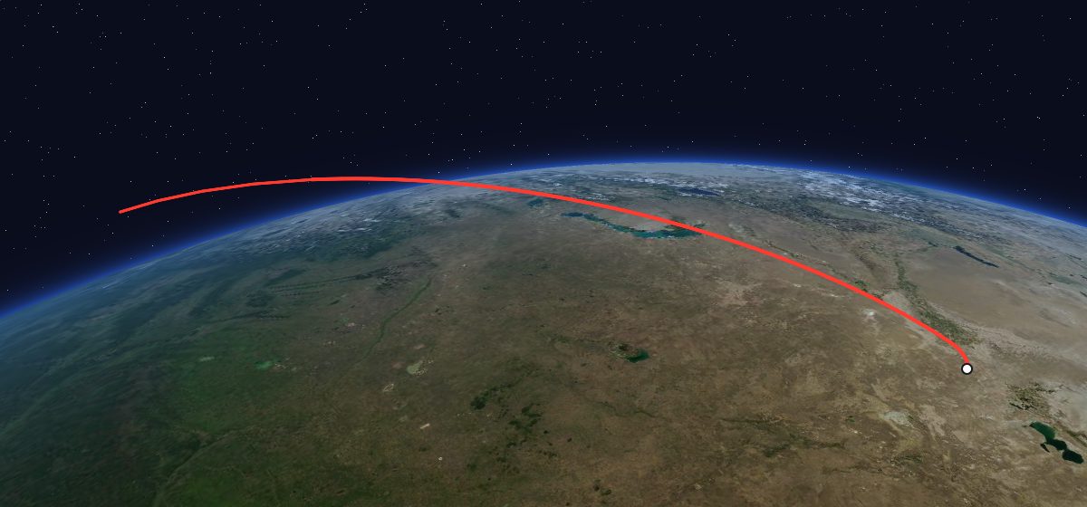 The flight path of Yantar-4K2 24 drawn on a map