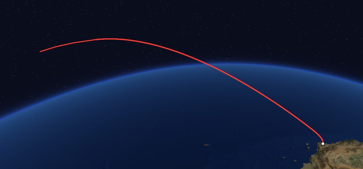 DMSP-5D2 F12: the flight path in 3D, from the pad to orbit, seen from space