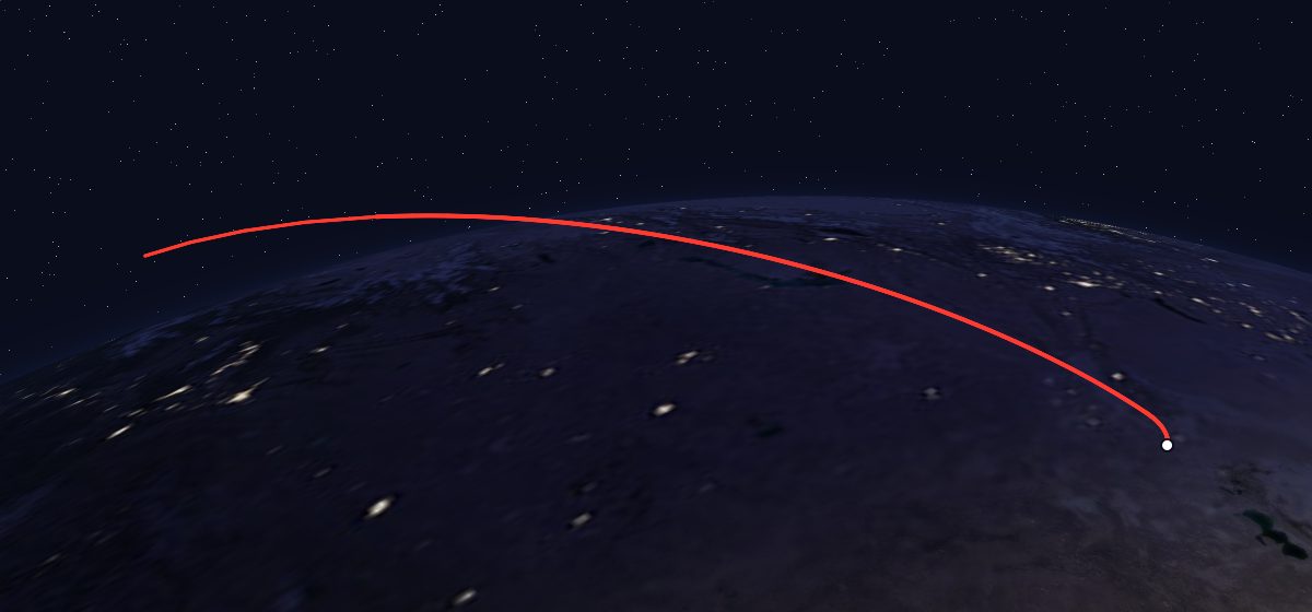 Soyuz 31: the flight path in 3D, from the pad to orbit, seen from space