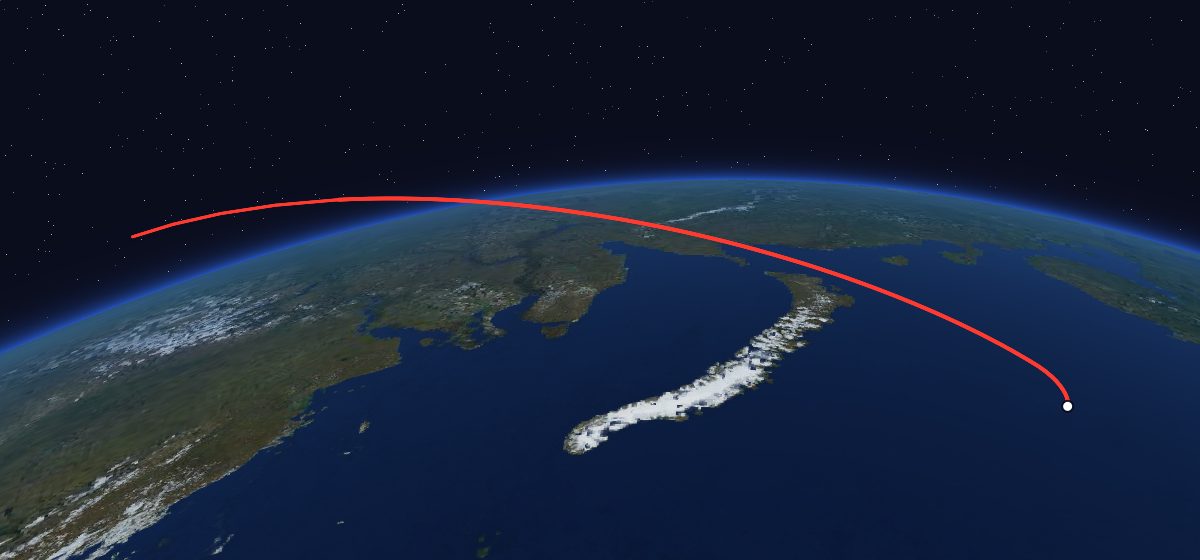 Tubsat-N & N1: the flight path in 3D, from the pad to orbit, seen from space