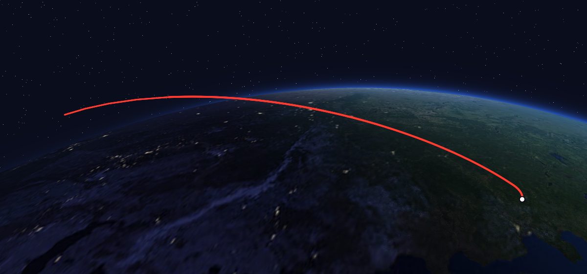Zenit-4MKM 22: the flight path in 3D, from the pad to orbit, seen from space