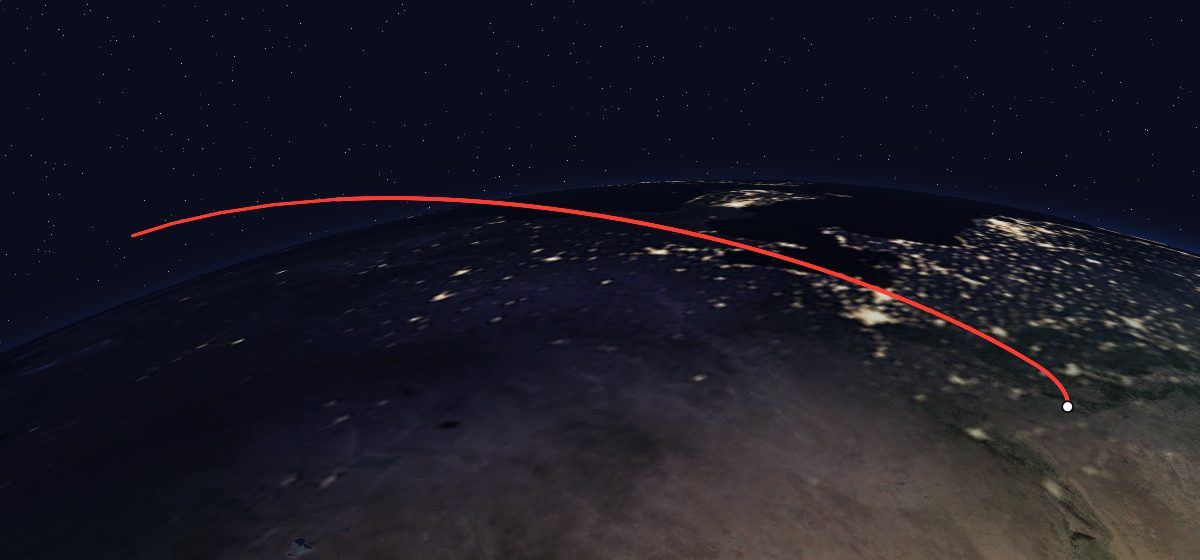 Hangtian Tsinghua 1-02: the flight path in 3D, from the pad to orbit, seen from space